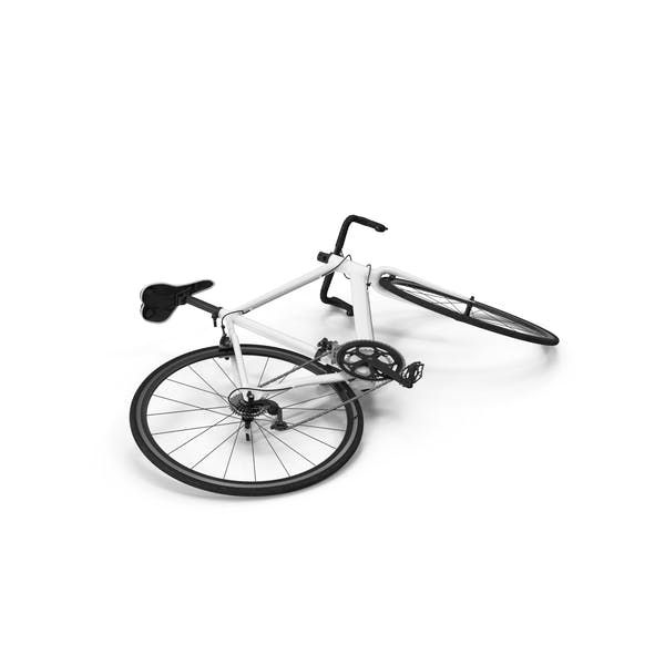 a bike that is on the ground with its seat up and wheels down, in black and white