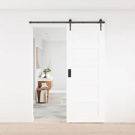 an open sliding door in a white room