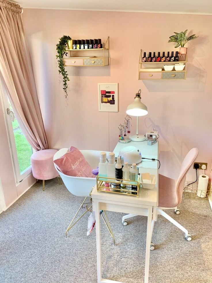 the room is clean and ready to be used as a manicure station for someone's nails