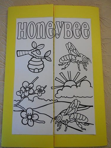 an open book with drawings of bees and flowers on it's front cover that says honeybee