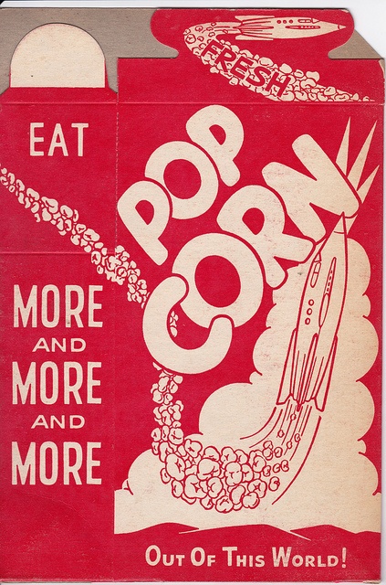 an old advertisement for pop corn from the 1950's is displayed on a white background