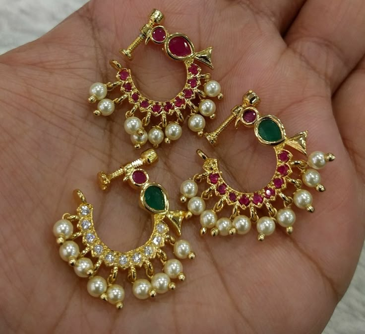 Mukkera Designs Gold Latest, Mukkupudaka Designs Gold, Mukkera Designs Gold, Big Earrings Gold, Nose Ring Jewelry, New Gold Jewellery Designs, Gold Earrings Models, Gold Bridal Jewellery Sets, Gold Chain Design