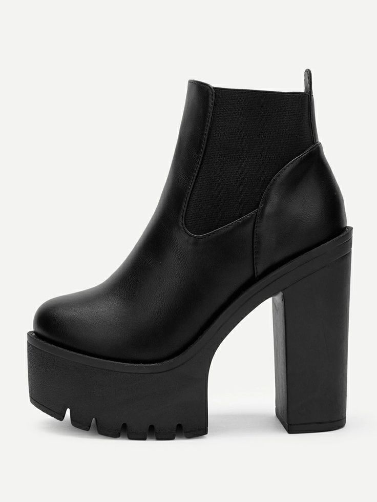 Solid Chunky Boots | SHEIN USA Botas Grunge, Chunky Ankle Boots, Heeled Chelsea Boots, Botas Chelsea, Chunky Heel Ankle Boots, Chelsea Boots Women, Black Suede Boots, Boots Women Fashion, Black Boots Women