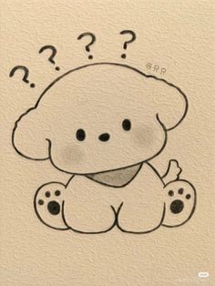 a drawing of a dog with question marks on it's face