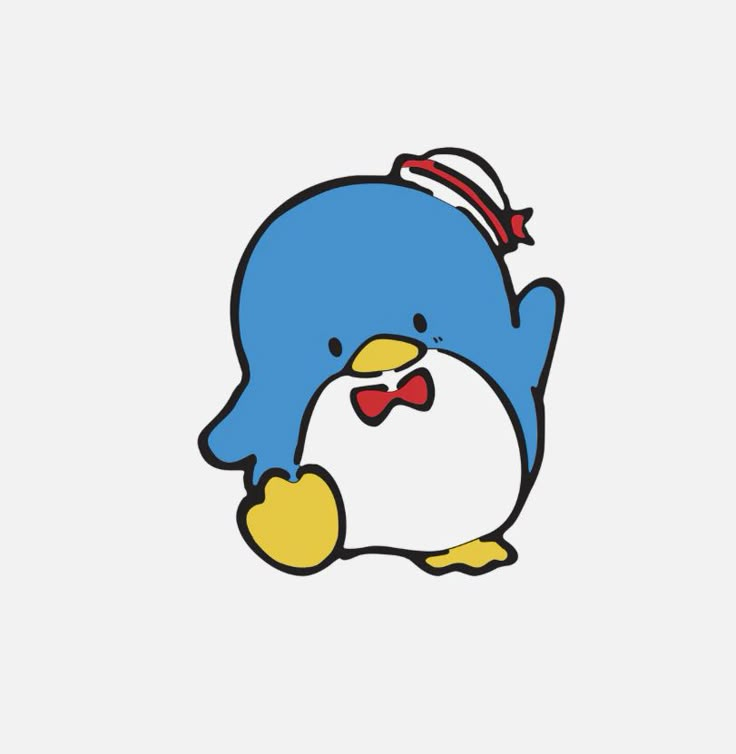 a blue penguin with a red bow on its head