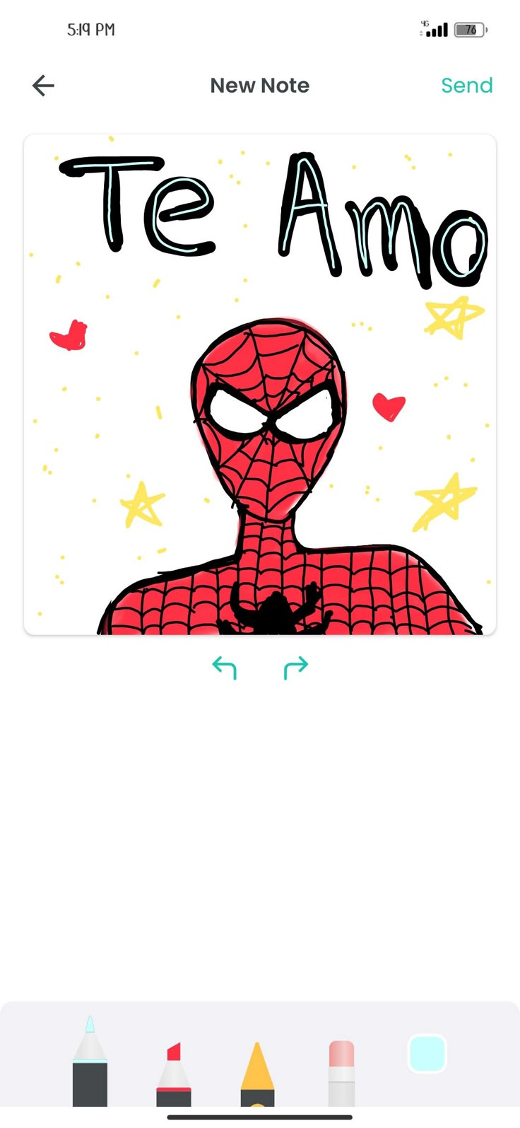 an iphone screen with the text te amo on it and a spider - man drawn in