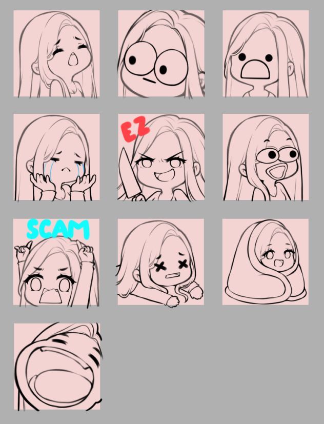 Emote Ideas, Drawing Face Expressions, Chibi Sketch, Emotes Twitch, Twitch Emotes, Drawing Expressions, 캐릭터 드로잉, Chibi Drawings, Cartoon Faces