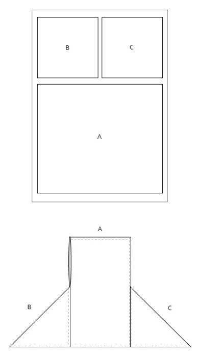 the top and bottom half of a paper box, with two sides cut out to look like