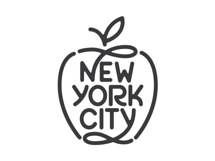 an apple with the words new york city written in black ink on a white background