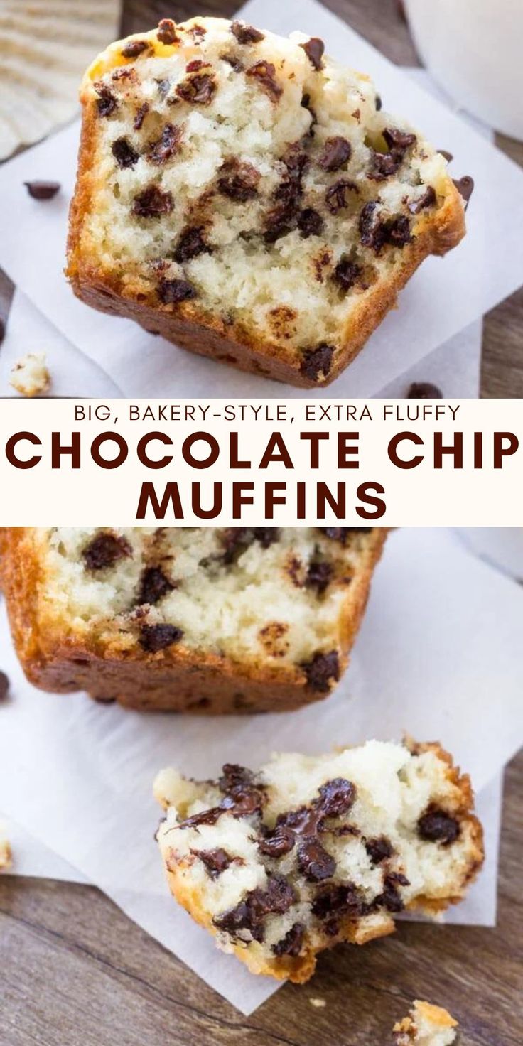 chocolate chip muffins on top of white paper