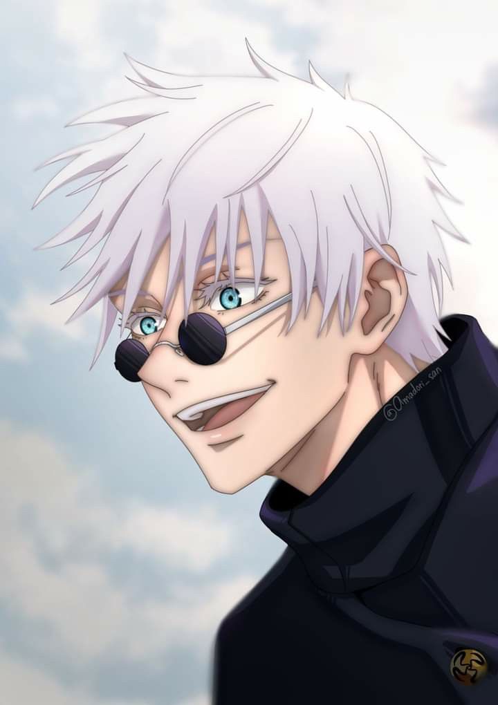 an anime character with white hair and blue eyes wearing a black hoodie ...