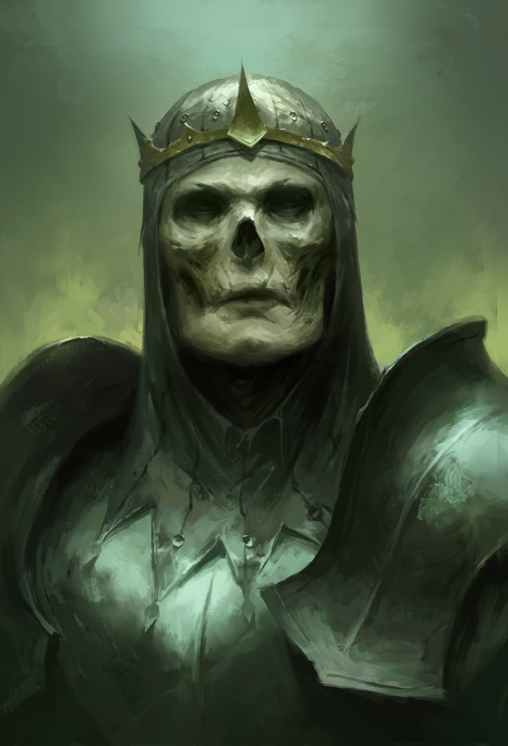 a painting of a skeleton wearing a crown