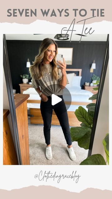 9,838 likes, 190 comments - clothedingraceblog on August 5, 2022: "Seven Ways To Tie Your Oversized Tees Which one are you most excited to try? Let me know! I’..." Ways To Wear A Tshirt Outfits, How To Tie Oversized Tshirt With Jeans, How To Wear A T Shirt That Is Too Big, Tucked In Tee Shirt Outfit, Xl Tshirt Outfit Women, Tie Up Large Tshirt, How To Tie Large Shirts, How To Tie A Big Tee Shirt, Cute Ways To Wear Tshirt