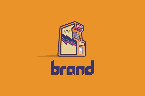 an orange background with the word brand on it, and a stylized image of a machine