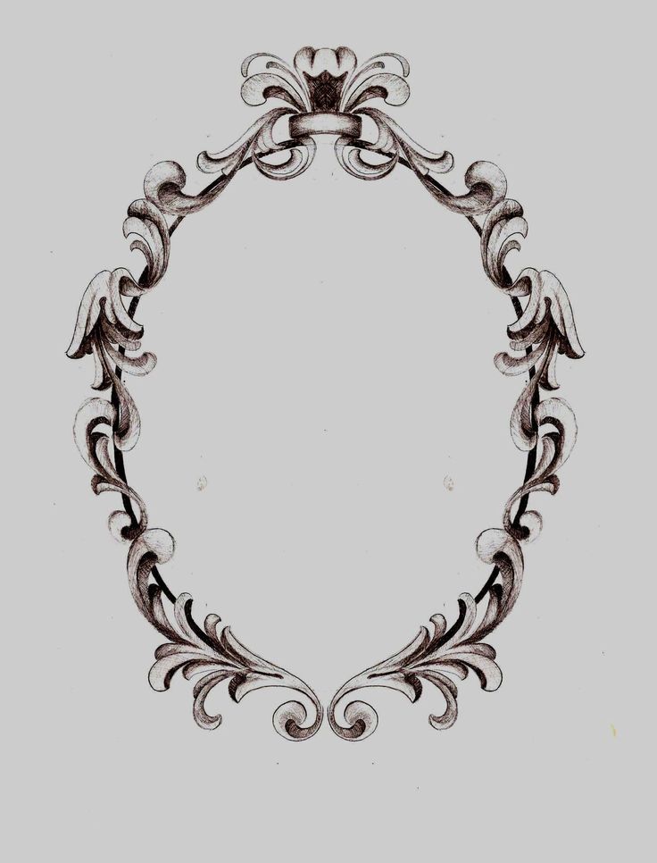 a drawing of a circular frame with an ornate design on the front and back side