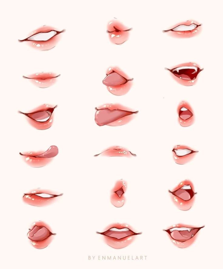 many different types of lips with water droplets on the top and bottom, all in pink