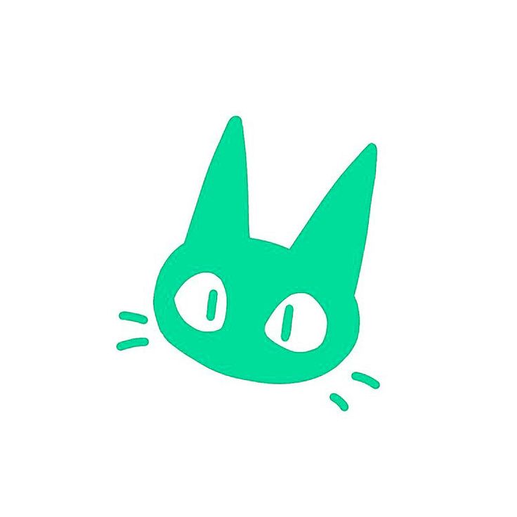 a green cat's head with big eyes