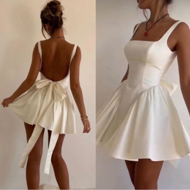 the back of a woman's dress is shown in two different views, one showing her