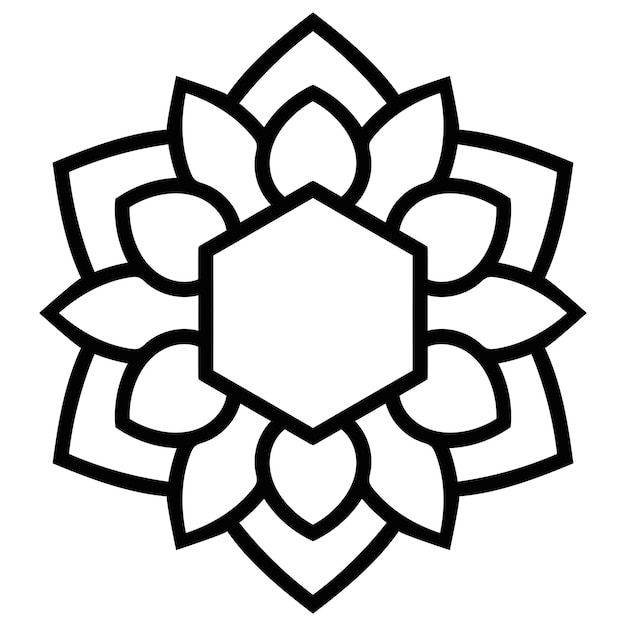 a black and white image of a flower with leaves in the shape of hexagons