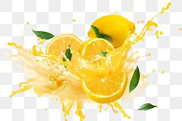 orange juice splashing into the air with green leaves and lemons in it, on a white background