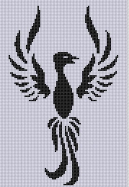 a cross stitch pattern with an eagle in the center and two smaller birds on each side