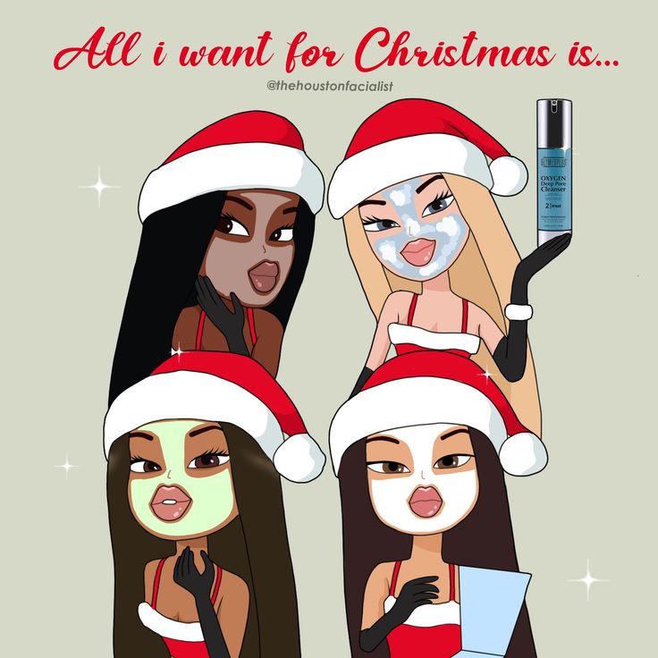 three women wearing santa hats and face masks with the caption all i want for christmas is