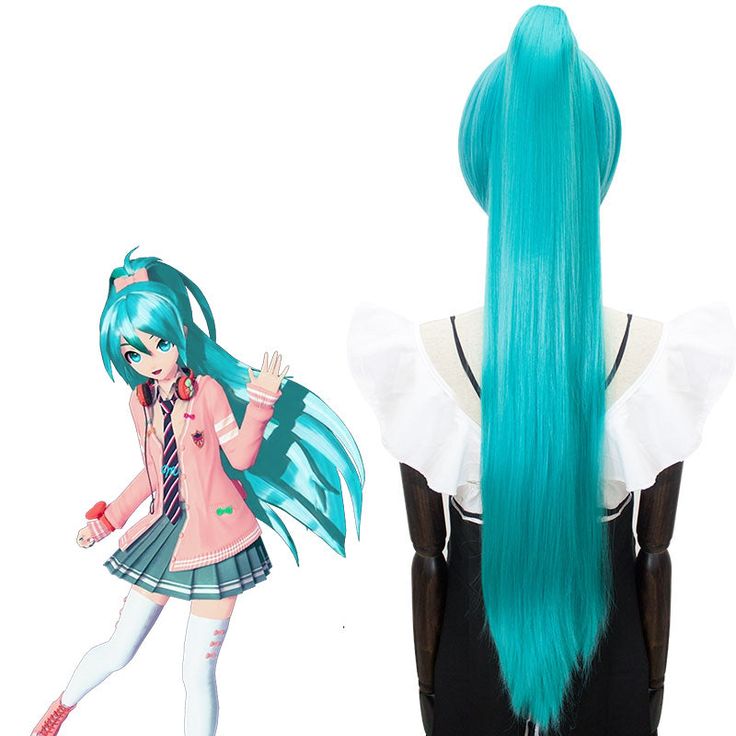 an anime wig with long blue hair on top of a black mannequin head