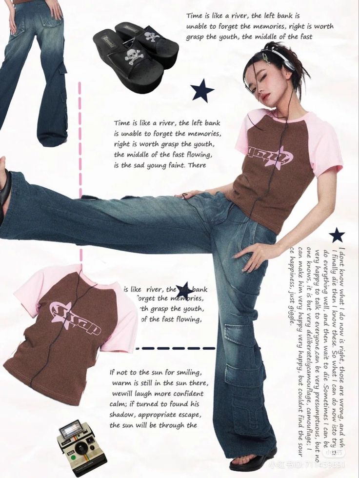 an advertisement for women's shoes and clothing from the 1990s, featuring a woman with her legs crossed