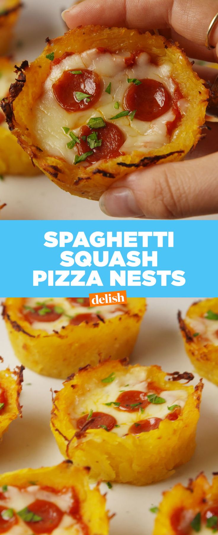 Spaghetti Squash Pizza Nests Betty Spaghetti, Cook Squash, Spaghetti Squash Pizza, Squash Pizza, Spaghetti Pie, Pizza Bagels, Mini Pizzas, Spaghetti Squash Recipes, Pizza Bites