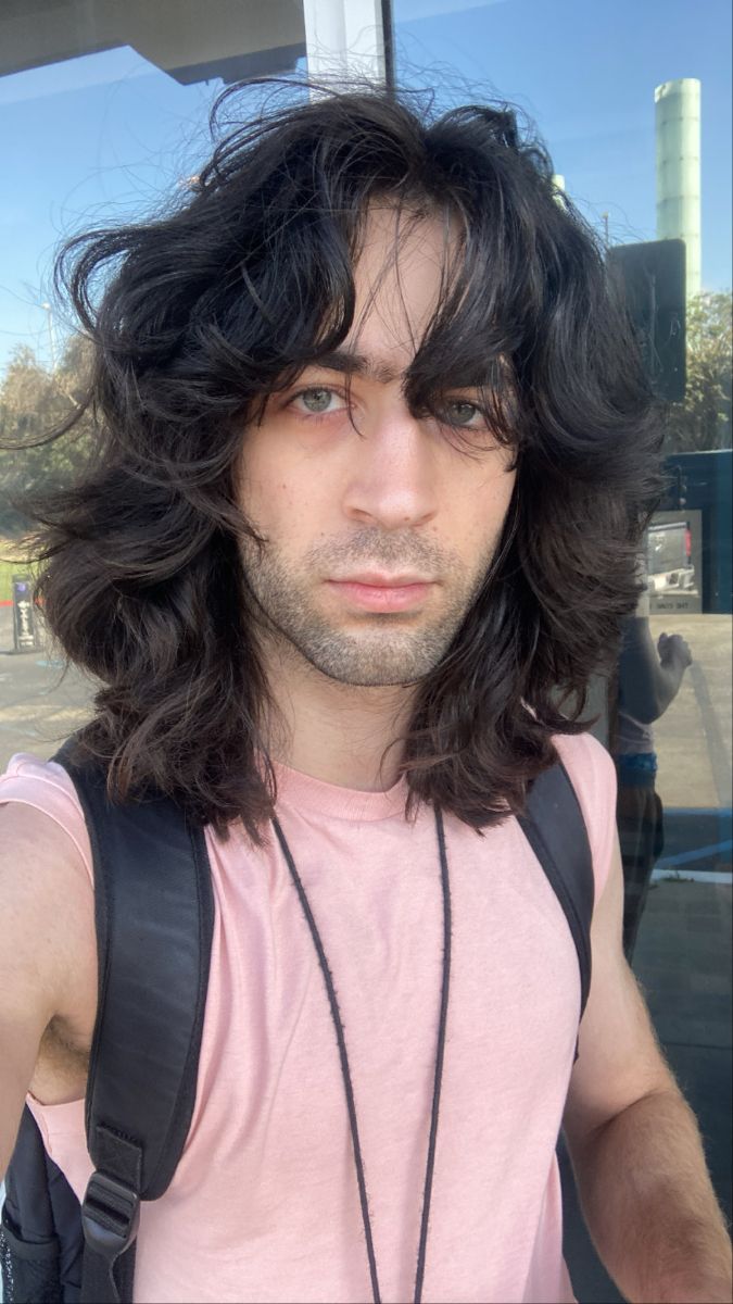 Just a photo I took while waiting for my uber after five hours on a plane 70s Feathered Hair Men, Long Hair Glasses Man, Wavy Wolf Cut Men, Long Hair For Guys, 1970s Mens Hair, Long Layered Hair Men, Long Frizzy Hair, Haircut References, Floofy Hair