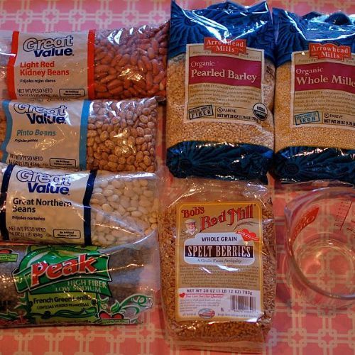 several bags of food sitting on top of a table