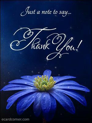 a blue flower with the words, just a note to say thank you