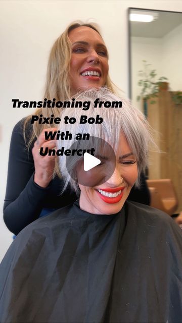 Styles To Grow Out A Pixie, Short Hair For Growing Out, How To Grow Out Pixie Haircut, Short Bob With Undercut And Bangs, Slick Back Bob Short Hair, From Pixie To Bob Transition, Pixie Haircut Before And After, Pixie To Shag Transition, Before After Pixie Haircut