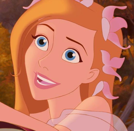 the princess from disney's sleeping beauty is smiling and holding her arm around her shoulder