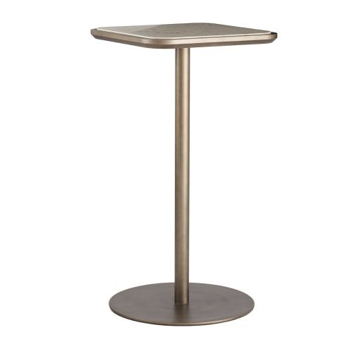 a metal table with a round base on the bottom and an open end section at the top