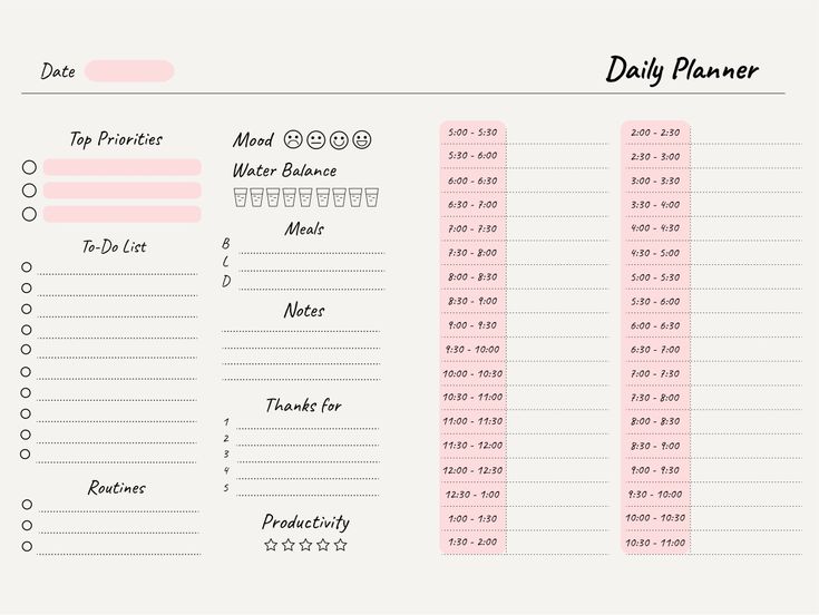 the daily planner is shown in pink and white