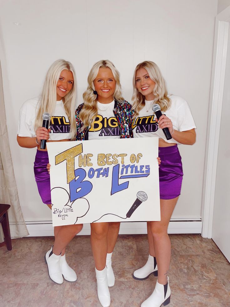 three women holding a sign that says the best of both littles