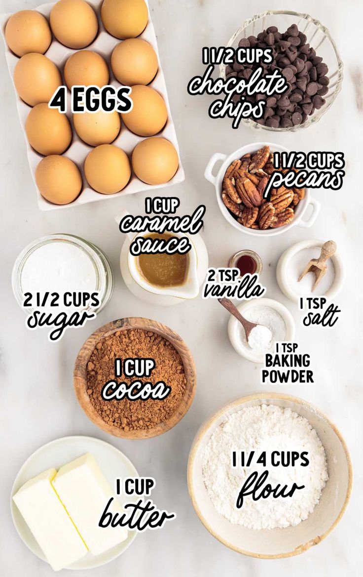 the ingredients to make chocolate chip cookies are shown