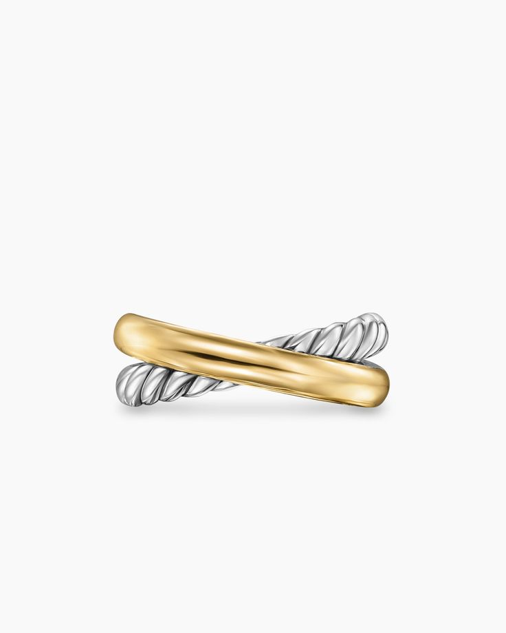 David Yurman | Crossover Two Row Ring in Sterling Silver with 14K Yellow Gold, 7.5mm David Yurman Wedding Band, Mixed Gold Rings, Unique Wedding Bands For Women, White Veil, David Yurman Ring, Mixed Metal Rings, Grade 10, Swirl Ring, David Yurman Jewelry