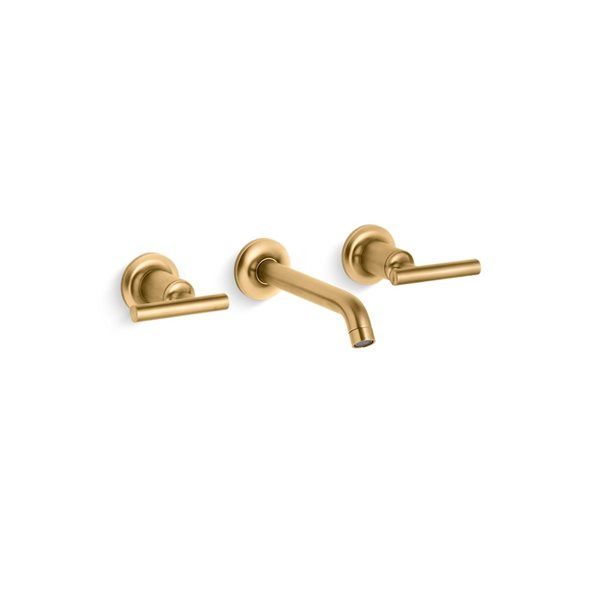 an image of two gold wall mounted faucets on a white background with no one in