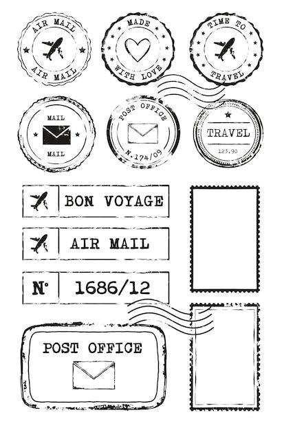 stamps that have been used to make postages for mail and post office, vintage style