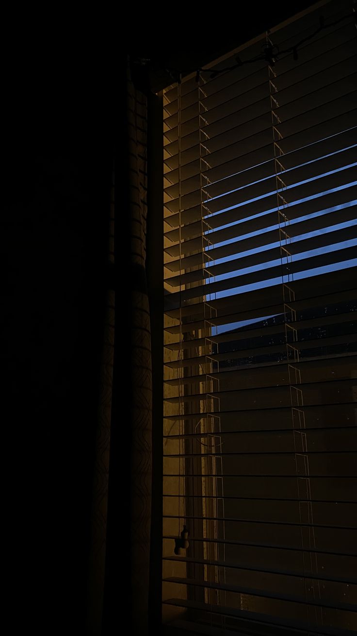 the blinds are closed in the dark room