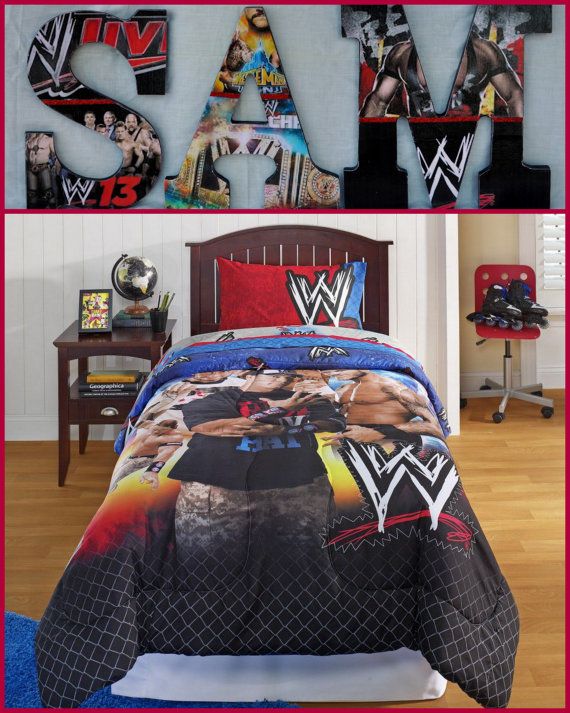 a bed with a wrestling theme on it