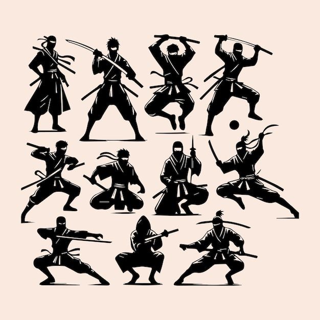 the silhouettes of different martial fighters