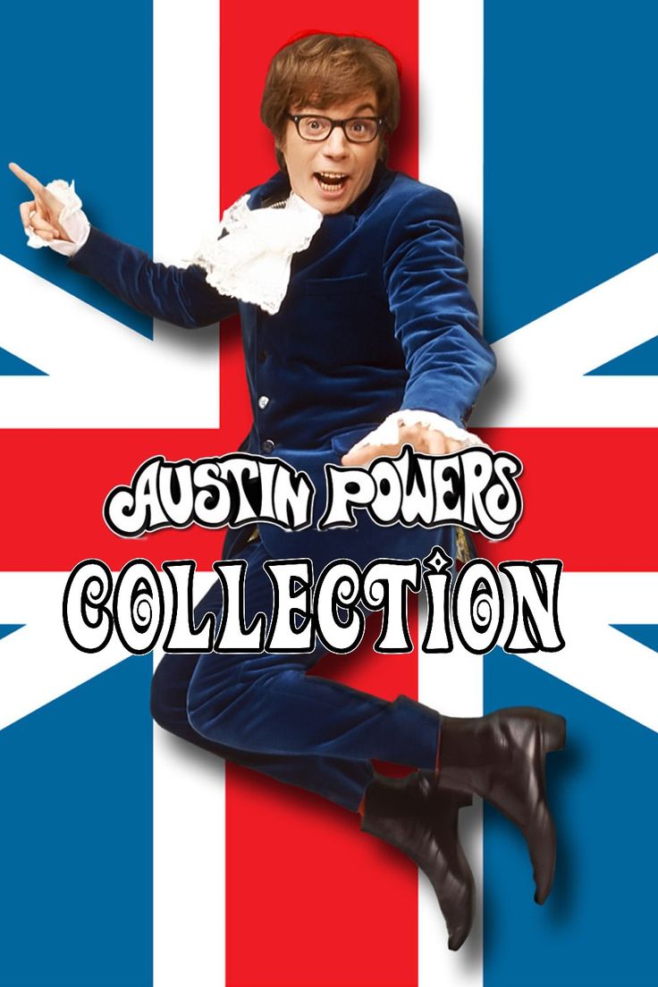 an image of a man in the british flag with words that say, austin powers collection