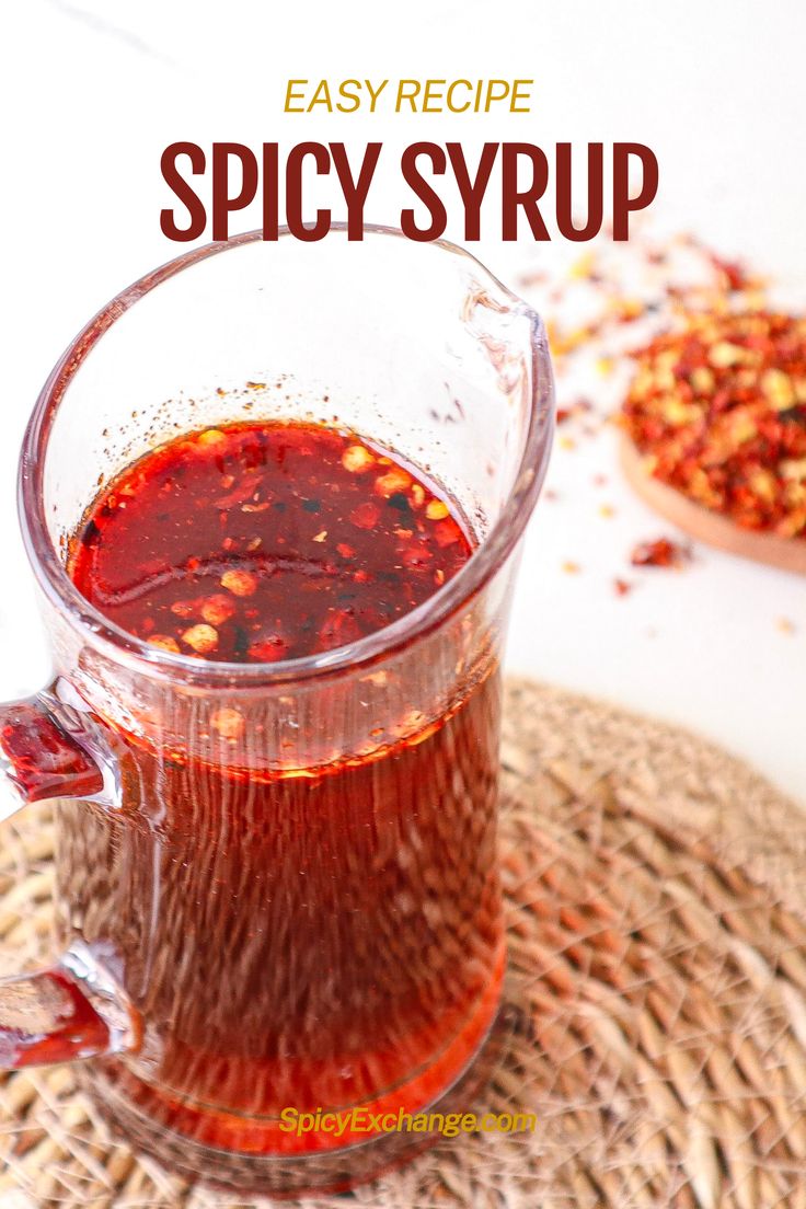 a pitcher of spicy maple syrup in front of a spoon of chili flakes with text "easy recipe spicy syrup" Spiced Maple Syrup, Spicy Syrup Recipe, Hot Maple Syrup, Hot Maple Syrup Recipe, Spicy Syrup For Chicken And Waffles, Spicy Chicken And Waffles, Spicy Maple Chicken, Datil Peppers, Spicy Maple Syrup