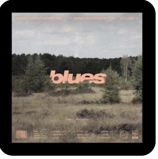 the word blues is displayed in an open field