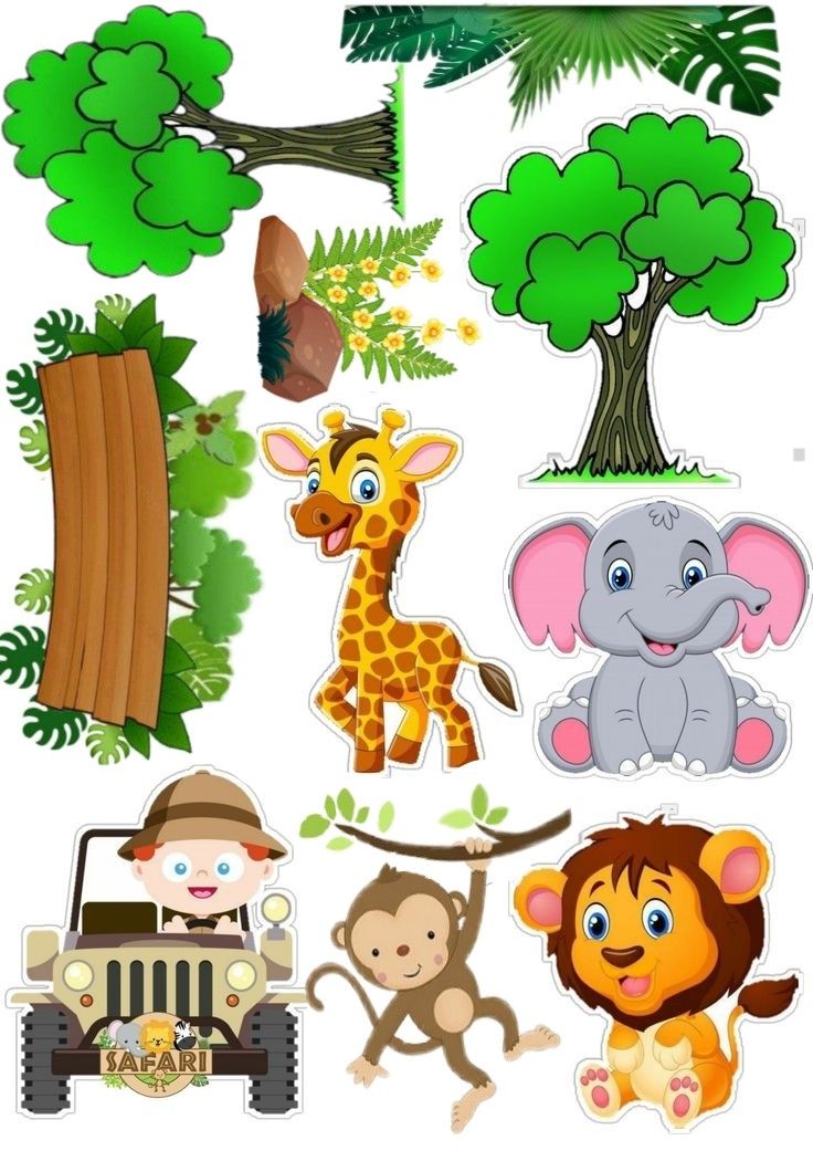 an image of animals and trees on a white background