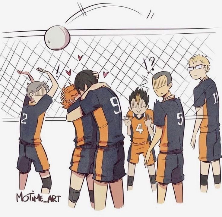 a group of young men standing next to each other in front of a volleyball net