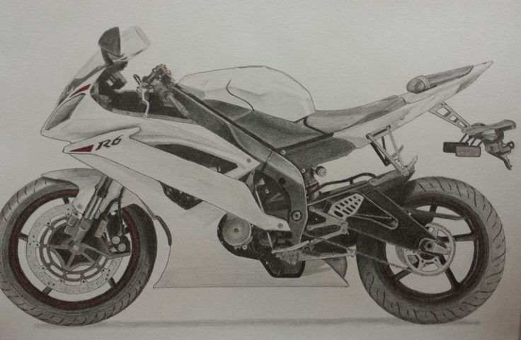 a drawing of a motorcycle is shown in black and white